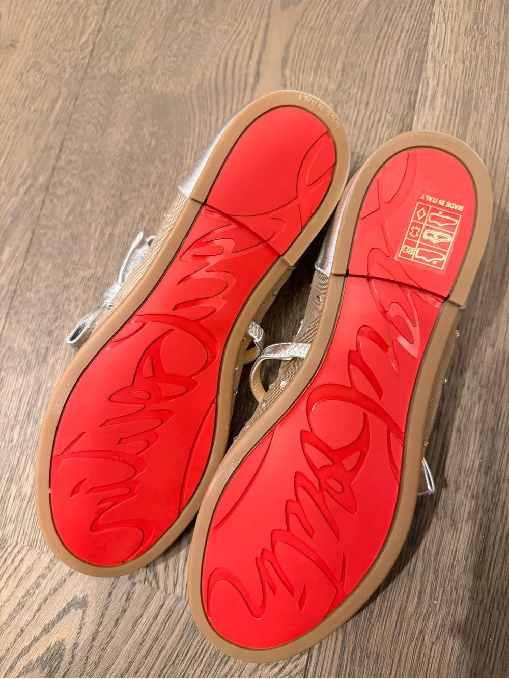 Christian Louboutin Kids Tan Mary Jane Shoes with Silver Trim & Studs
